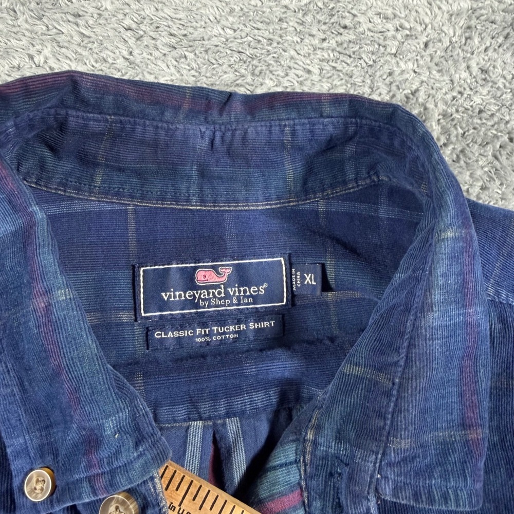 Vineyard Vines Button Down Shirt Mens XL Blue Corduroy Plaid Classic Fit Tucker - Picture 2 of 7